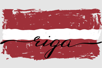 Obraz premium Latvian flag riga painted grunge flag handwritten text vector