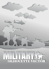 Military vector illustration, Army background, soldiers paper art style.