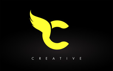 Letter C logo with Yellow Colors and Wing Design Vector