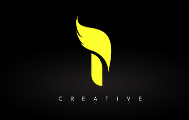 Letter I logo with Yellow Colors and Wing Design Vector