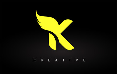 Letter K logo with Yellow Colors and Wing Design Vector