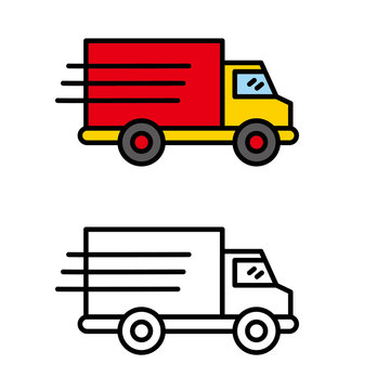 Delivery truck icon with line and filled design isolated on white background