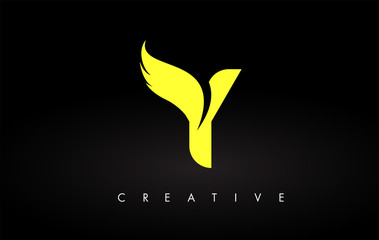 Letter Y logo with Yellow Colors and Wing Design Vector - obrazy, fototapety, plakaty
