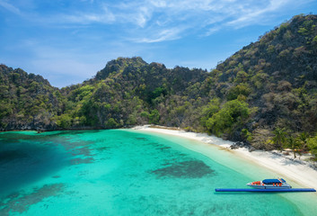 Top view of the Horseshoe Island and beautiful coral reef for snorkeling in Myanmar