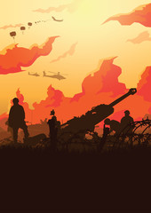 Military vector illustration, Army background, soldiers silhouettes.