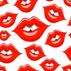 Glamorous seamless pattern with red female mouths.