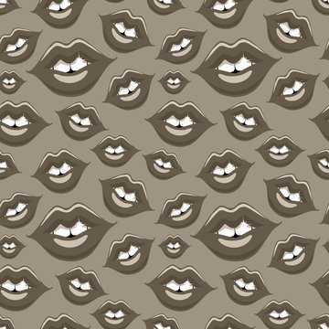 Glamorous seamless pattern with red female mouths.