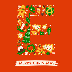 Holiday Alphabet collection for card design : Christmas elements forming a shape of uppercase letter : Vector Illustration