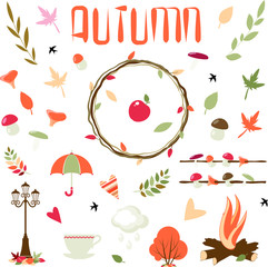 Collection of vector autumn elements for design.