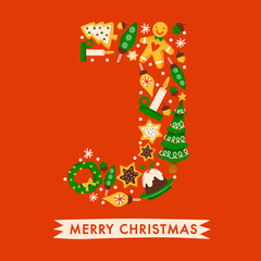 Naklejka premium Holiday Alphabet collection for card design : Christmas elements forming a shape of uppercase letter : Vector Illustration