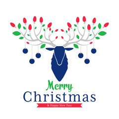 Christmas light bulb decorated on reindeer antler. Christmas logo