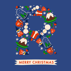 Holiday Alphabet collection for card design : Christmas elements forming a shape of uppercase letter : Vector Illustration