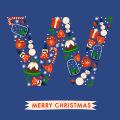 Holiday Alphabet collection for card design : Christmas elements forming a shape of uppercase letter : Vector Illustration