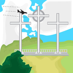 Travel to Colombia. Three cross mountain landscape - Vector