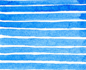 Abstract watercolor background blue stripes on a white background
