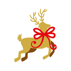 silhouette of reindeer christmas with bow ribbon vector illustration design