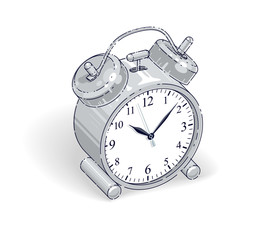 Table Alarm Clock isolated on white. Isometric vector illustration, 3d thin line design.