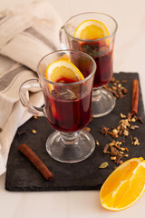 mulled wine from red wine and spices and orange