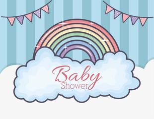 baby shower rainbow clouds bunting stripes background