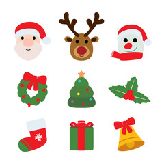 Christmas element icon set, flat style.