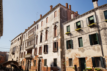 Venice / Italy 09.09.2019:  Cityscape of Venice Italy with old Buildings