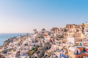 Fototapeta premium Oia village at sunset, Santorini island