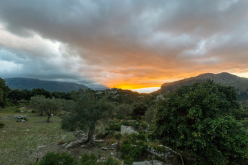 Fototapeta na wymiar Beautiful sunset over the mountains of Mallorca