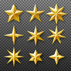 Gold star set isolated on transparent background. Vector realistic decoration - 304101258