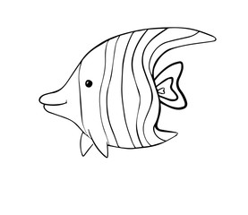  vector illustration coloring fish on a white background, black and white drawing