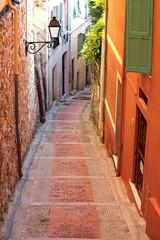 Colourful alleyway in Menton, France