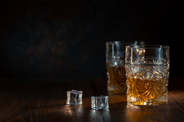 Whiskey in glass with ice