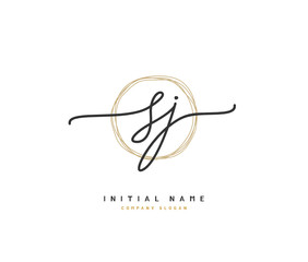 S J SJ Beauty vector initial logo, handwriting logo of initial signature, wedding, fashion, jewerly, boutique, floral and botanical with creative template for any company or business.