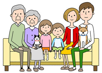 家族　三世代　ソファー