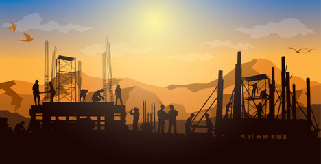 Construction silhouette vector background.
