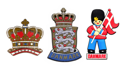 Souvenirs (magnet) from Denmark isolated on white background