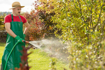 Gärtner mit Gartenschlacuh