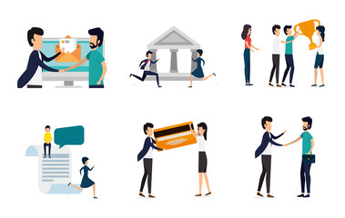 bundle of business people with set icons vector illustration design