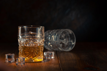 Whiskey in glass with ice