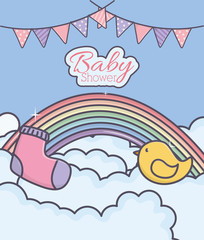 baby shower sock duck rainbow bunting clouds