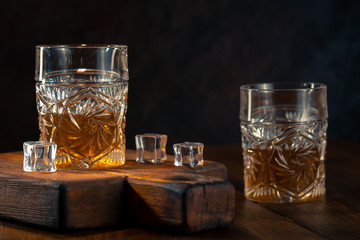 Whiskey in glass with ice