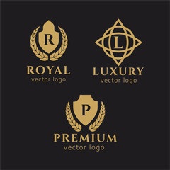 Luxury Logo set with Heraldic crests. Crests and luxury logo set