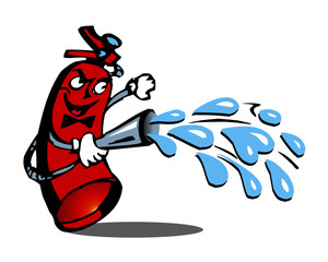 water fire extinguisher fighting with fire cartoon
