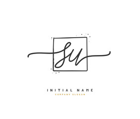 S U SU Beauty vector initial logo, handwriting logo of initial signature, wedding, fashion, jewerly, boutique, floral and botanical with creative template for any company or business.