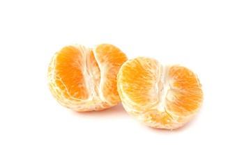 Fresh peeled mandarin orange fruit isolated on white background