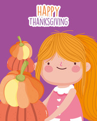 happy thanksgiving celebration cute little girl with pumpkins