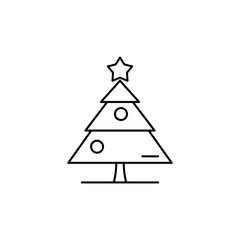 Christmas tree icon. Outline thin line flat illustration. Isolated on white background. 