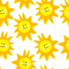 vector illustration of a yellow sun pattern, on a white background, cover, children's textile