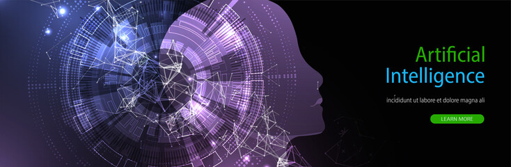 Artificial Intelligence concept.  Creative brain concept background. Vector science illustration.