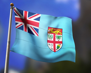 fiji flag waving in blue sky