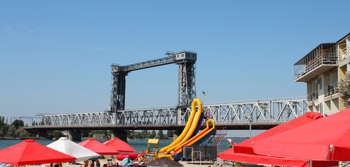 Large lifting bridge in Zatoka,Ukraine